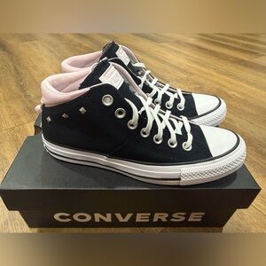 Converse Black and Pink Studded High-Tops Size 8